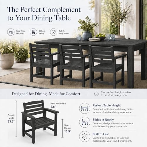 Patio Dining Chairs Set of 2, All-Weather HDPE Outdoor Dining Chair with High Back, Stackable Heavy Duty 400 lbs Lawn Armchair for Backyard Deck Porch Table, Black - Image 2