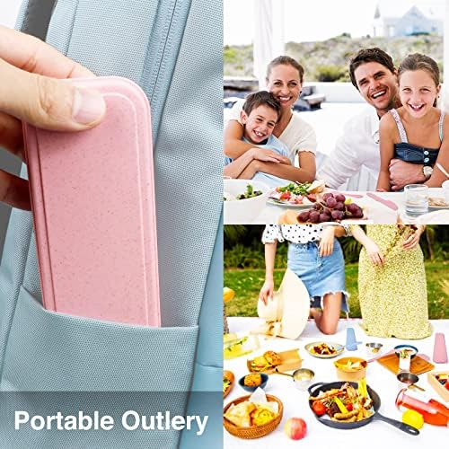 YDYTOP Reusable Travel Utensils Set with Case, Beige Wheat Straw Portable Knife Fork Spoons Tableware, Eco-Friendly BPA Free Cutlery for Kids and Adults as Travel Picnic Camping Utensils - Image 3