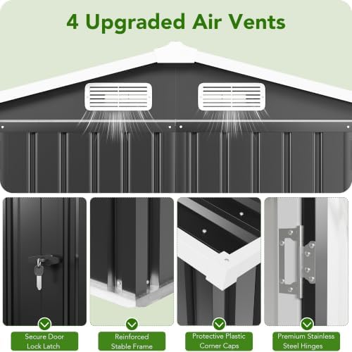MXV 6x4 FT Outdoor Metal Storage Shed, Lockable Galvanized Steel Tool House with Sloped Roof, Waterproof Shed for Backyard, Garden, Patio, Black - Image 6