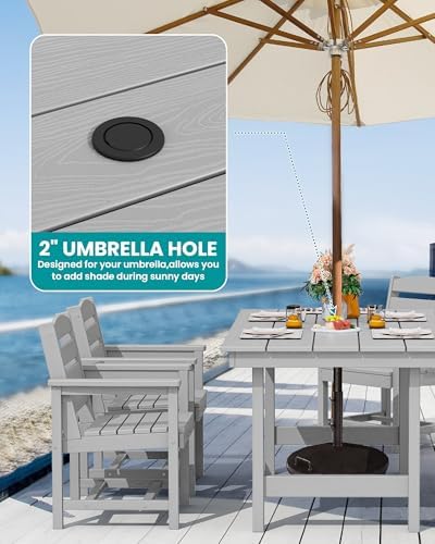 SERWALL Outdoor Dining Set, Patio Dining Set with Bench, Light Gray - Image 3