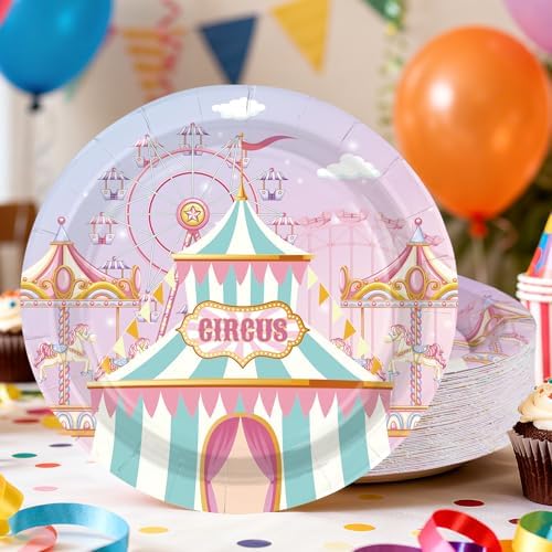 50Pcs Pink Pastel Circus Heavy Duty Party Paper Plates 9 Inch - Image 4