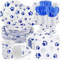 Kochorie 400 Pieces Blue Paw Disposable Party Tableware Sets Dog Puppy Supplies Including Plates Cups Napkins Cutlery Serves 50 for Birthday Puppy Theme Party Decorations by Kochorie