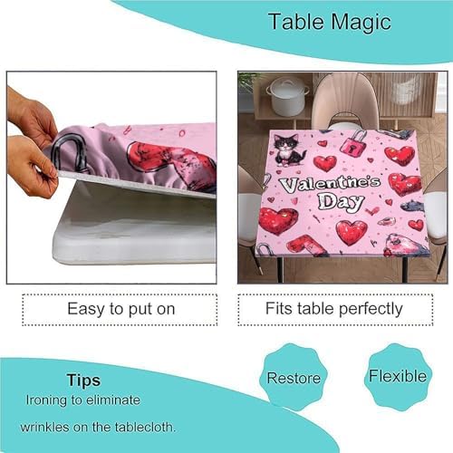 Elastic Square Tablecloth, Love is in The Air Pattern Printed on Oilproof Outdoor Square Table Cover, Ideal for Buffet Catering Community, Fit for 60" x 60" Square Tables - Image 3