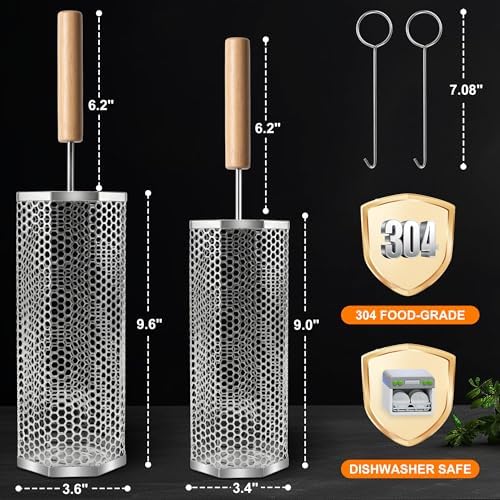 2 Pcs Octagonal Rolling Grill Basket, Polished 304 Stainless Steel - Image 3