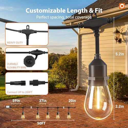 addlon 50FT Outdoor String Lights with Remote Dimmable Waterproof Patio - Image 6
