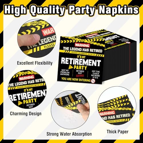 96PCS Retirement Party Plates and Napkins Retirement Party Supplies for Men Women Warning Caution Logos Disposable Dessert Paper Plates Funny Legend Retired Tableware Farewell Birthday Decorations - Image 4