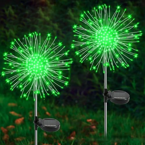 Solar Garden Lights Outdoor, 2 Pack 120 LED Twinkling Firework Lights Decorative with 2 Modes, Outdoor Waterproof Solar Starburst Light for Outside Yard Pathway Garden Decor, Green by Yaafen