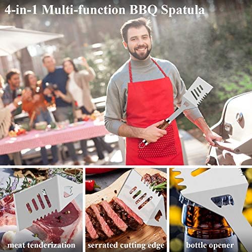 ROMANTICIST 25pcs Extra Thick BBQ Grill Accessories, Father's Day Grilling Gifts Set for Men Dad, Heavy Duty Grill Tools Utensils Kit with Spatula, Tongs in Aluminum Case for Birthday Brown - Image 3