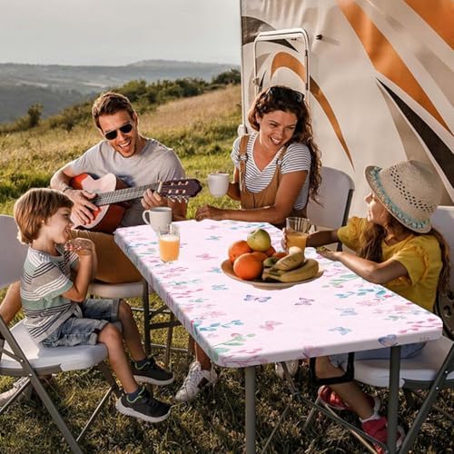 Butterfly Picnic Table Cover with Bench Covers, Camping Essentials, Flower Leaf Plant Waterproof Windproof Table Cover, Fitted Tablecloth Cover with Elastic Edge, for Indoor & Outdoor 3 PCS 30x96 Inch - Image 2