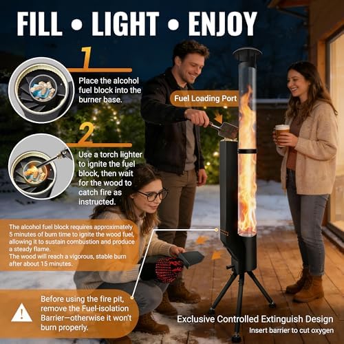 63" Outdoor Spiral Flame Fire Pit, Smokeless Visual Flame Patio Stove with Safe-Guard Kit, Low Heat Output Ambience Fire Column for Backyard, Garden, Patio, Party, Bonfire - Image 3