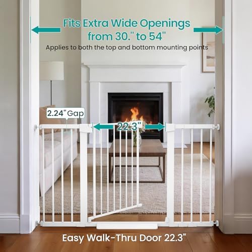 Cumbor 30-54" Extra Wide Baby Gate for Stairs, Auto Close Dog Gate White - Image 2