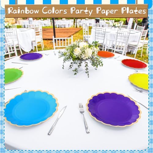 96 Pcs Rainbow Paper Plates 9 Inch Scalloped - Image 5