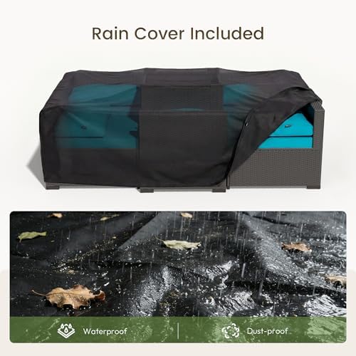 Patio Furniture Set - All-Weather - 7 Piece Patio Outdoor Conversation Set, Modular Wicker Rattan Sectional Sofa for Backyard, Garden, Poolside, Balcony, Porch, Patio,Black/Dark Gary - Image 4