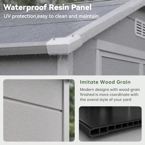 Aoxun 6x10 FT Outdoor Storage Shed, Outdoor Resin Shed with Floor, Gray - Image 2