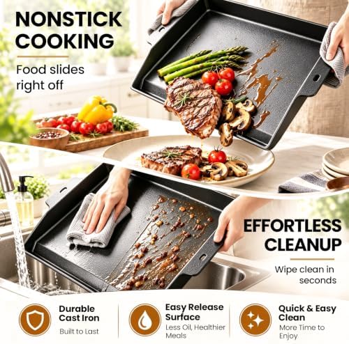 QuliMetal 17" x 13" Pre-Seasoned Cast Iron Grill Griddle - Image 5