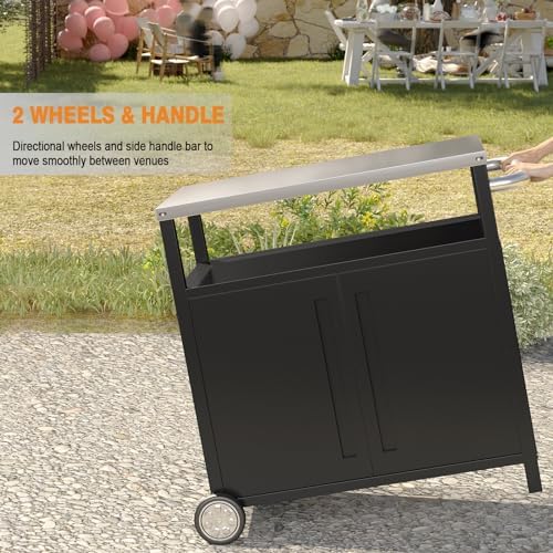 Outdoor Grill Cart with Storage Cabinet Stainless Steel Prep Stand with Storage Cabinet and Wheels Movable Whole Portable Table Outdoor Rolling Prep Station Kitchen Island Pizza Oven Table for Garden - Image 6