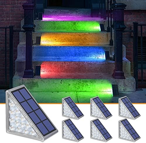 NIORSUN Solar Step Lights,6 Pack RGB Solid Color Changing Solar Stair Lights Outdoor Waterproof IP67 Auto On Off,Solar Lights for Steps,Stair,Patio,Yard,Porch,Front Door,Deck Decor by NIORSUN