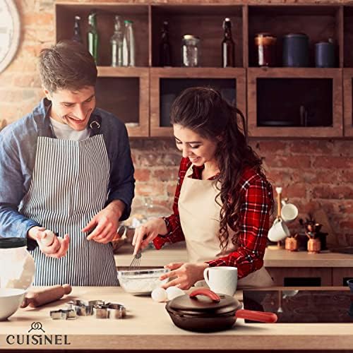 Cuisinel Cast Iron Skillet with Lid - 10"-inch Pre-Seasoned Covered Frying Pan Set + Silicone Handle and Lid Holders + Scraper/Cleaner - Use Indoor/Outdoor, Oven, Stove, BBQ, Fire, Grill Cookware - Image 6