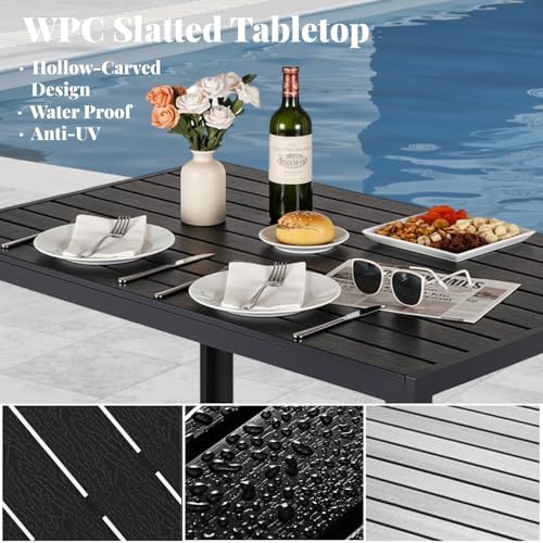 LIFERUN Outdoor Patio Dining Table, Wood-Like Top Aluminum Frame Table - Image 5