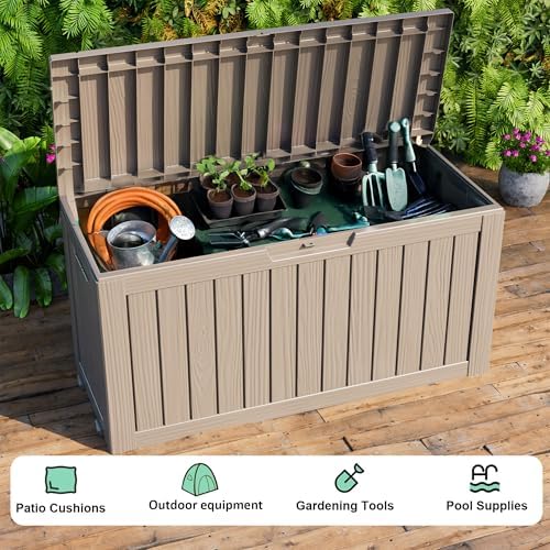 DRATO 320 Gallon Deck Boxes Outdoor Waterproof, Resin Large Lockable Storage Box with Lid, Outdoor Storage Bench Patio Cushions Furniture, Garden Tools, Pool Accessories (Grey, 320 Gallon) - Image 6