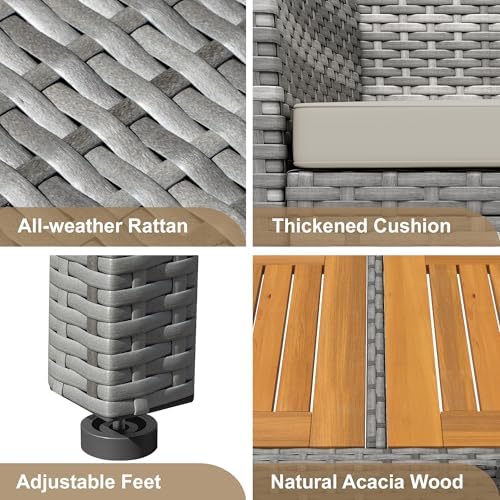 Devoko 7 PCS Acacia Wood Patio Dining Set, Gray Rattan - Image 6