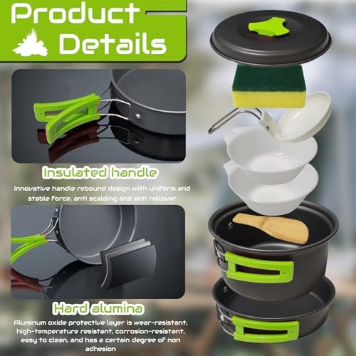 7Pcs Camping Pan Set - Backpack Cookware Pot and Pans Set, Survival Cooking Kit for Hiking, Picnic - Image 3
