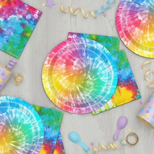 40pcs Tie-Dye Party Supplies Tie-Dye Party Plates and Napkins for Hippie Rainbow Pastel Tie Dye Birthday Party Supplies,Suitable for 20 Guests. - Image 6