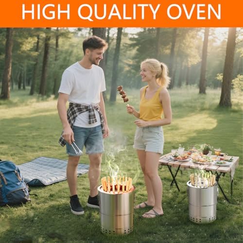 Stainless Smokeless Charcoal Grills Surround Charcoal Barrel Grill 360° Smokeless Outdoor Barbecue Grill for Travel for Travel, Outdoor Cooking and BBQ, Camping Grill Picnic Patio Backyard - Image 3