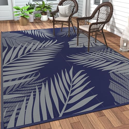 GENIMO Outdoor Rug, Waterproof Plastic Rugs 9'x18' for Camping Blue Grey by GENIMO