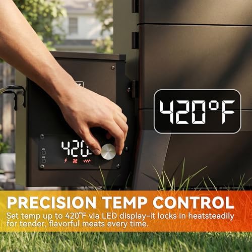 Electric Pellet Smoker with Rainproof Cover & Meat Probe, Vertical Pellet Smoker Grill with LED Display Temperature Control, 616 Sq.in, 4-Rack for Ribs, Brisket, Chicken - Image 6