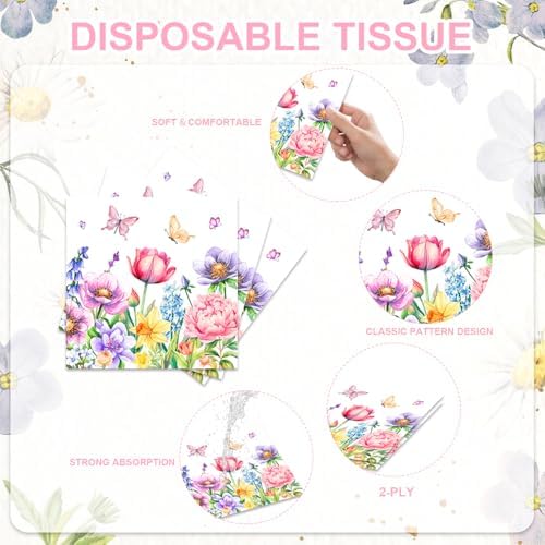 48Pcs Wildflower Party Decorations Disposable Vintage Floral Birthday Plates Napkins Forks Supplies Birthday Decor Serves 16 Wildflower Baby Girl Shower Decorations - Image 4