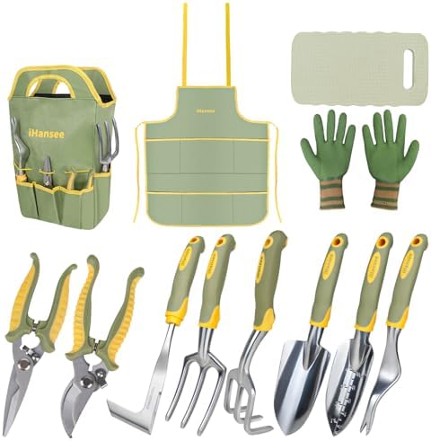 Green Garden Tools Set 12-Piece, Gardening Gifts for Women Men by iHansee