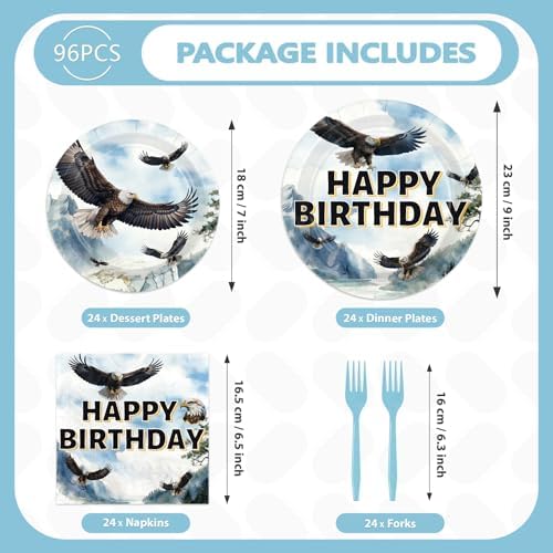 96 Pcs Bald Eagle Birthday Party Decorations for Boys, Serves 24 - Image 5