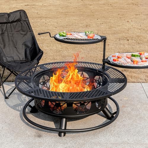 Outvue 36 Inch Outdoor Fire Pits with 2 Grills, Lid & Poker - Image 3