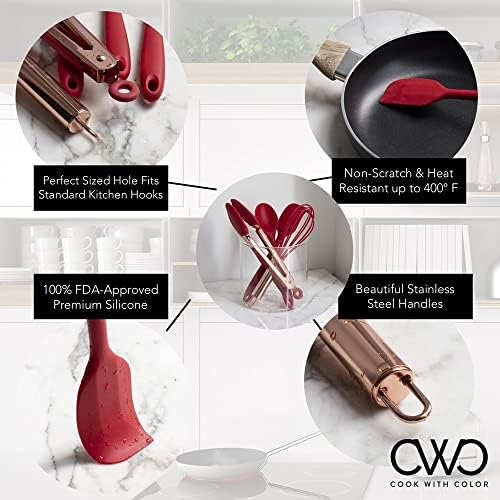 COOK WITH COLOR Silicone Cooking Utensils, Kitchen Utensil Set, Easy to Clean Silicone Kitchen Utensils, Cooking Utensils for Nonstick Cookware, Kitchen Gadgets Set, Mini, Red - Image 3