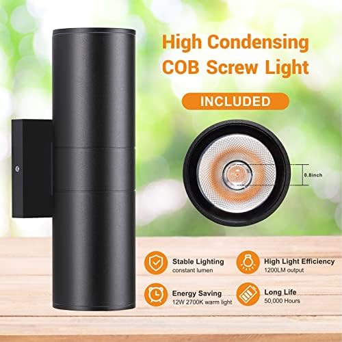 DAKAFUL Outdoor Wall Lights 6Pack, Integrated LED Cylinder Up Down Lights, 12W 2700K Aluminum Exterior Wall Light, Outdoor Light Fixture for Porch Patio Door - Image 2