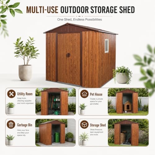 6x6 FT Outdoor Metal Storage Shed with Lockable Sliding Doors,Foundation - Image 6