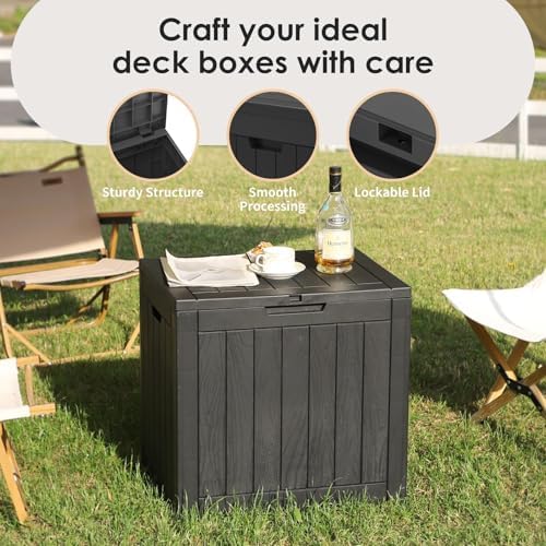 Outdoor Storage Box, 35 Gallon Waterproof Deck Box, Quick Snap-Lock Resin Cabinet for Seat Pillows, Patio Blankets, Lockable End Table Beverage Stand, Apartment Deck, Black - Image 4