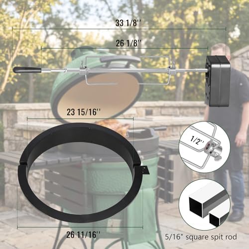 Rotisserie Accessory Attachment for XL Big Green Egg & Kamado Joe 24-inch Big Joe, Complete Grill Accessory with 120V Motor, Stainless Steel Rotisserie Rod & Forks, Heavy Duty Iron Frame - Image 2