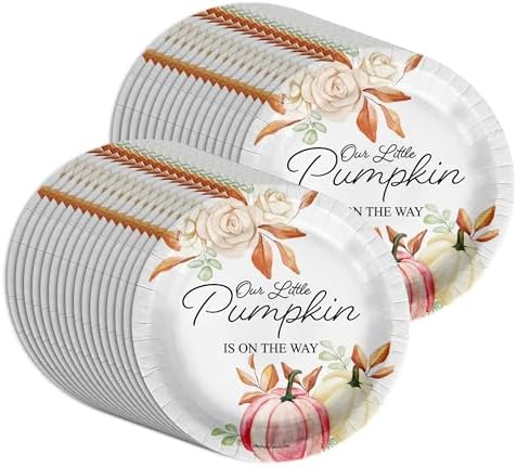 Birthday Galore Little Pumpkin On The Way Girl Baby Shower - 32 Piece Disposable Party Supplies - Fall Baby Shower Decorations - Round Party Plates - Large 9" Paper Plates In Bulk - Image 2