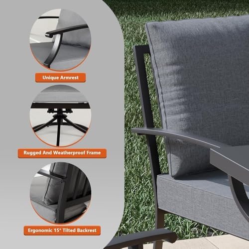 7 Pcs Outdoor Patio Furniture Set with 48"/55000 BTU Outdoor Round Propane Fire Pit Table,Patio Conversation Sets 6 Fixed Chairs No-Slip Cushions and Waterproof Covers,Grey - Image 3