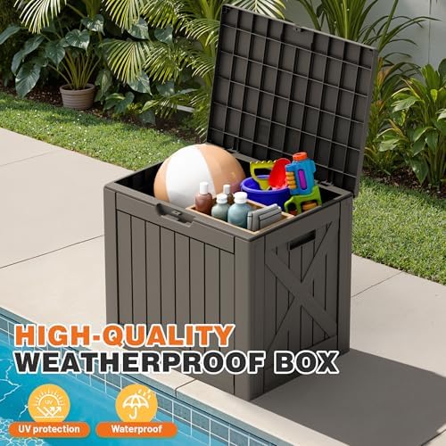 42 Gallon Outdoor Storage Box, Lockable Resin Deck Box, Brown - Image 5