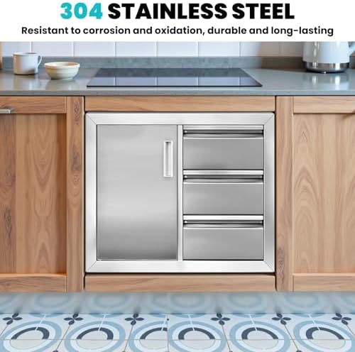28x19.7x22in Outdoor Kitchen Cabinets, Triple Stainless Steel Drawers, 304 Stainless Steel Outdoor Kitchen Cabinets, Outdoor Kitchen Drawers Combo Cabinet for Patio Grill Station & Outdoor Cooking - Image 3
