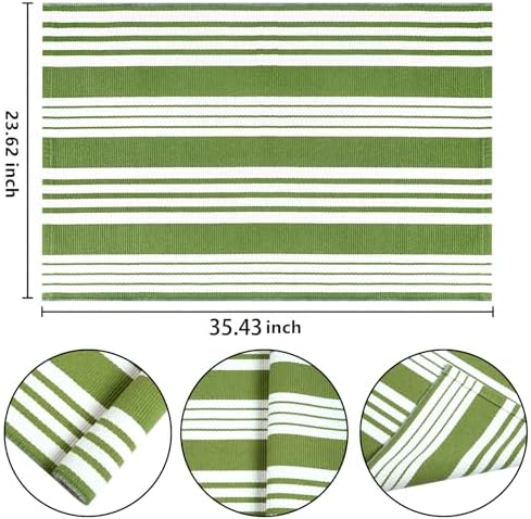 Green and White Striped Rug 24"x35"Cotton Door Mat Outdoor For Welcome Mats - Image 3