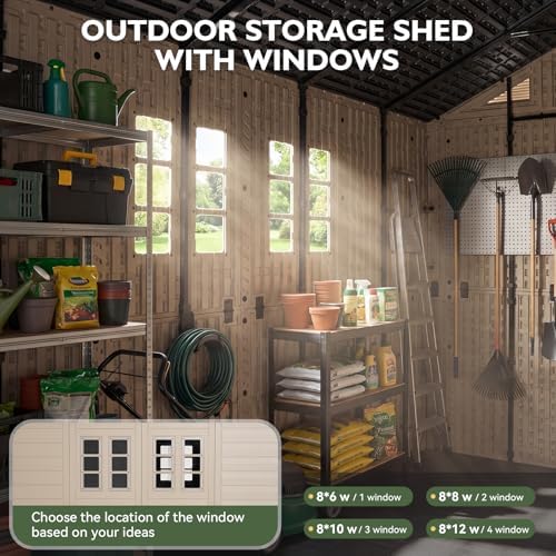 Aoxun 8x10 Ft Outdoor Storage Shed with Floor, Large Resin Outdoor Shed with Lockable Door & Windows, Garden HDPE Sheds for Lawn Tools, Pool Supplies & Bikes - Image 5