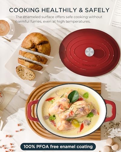 Enameled Cast Iron Dutch Oven, 9.3QT Pot with Lid, Cherry Red - Image 3