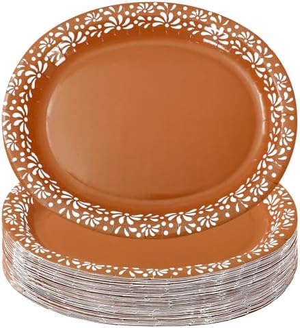 Whaline 50 Pcs Cielito Lindo Paper Plates 12 x 10 Inch Platos De Barro Mexicanos Disposable Dinner Plates Terracotta Clay Pottery Mexico Fiesta Party Supplies for Baby Shower Wedding Decor by Whaline