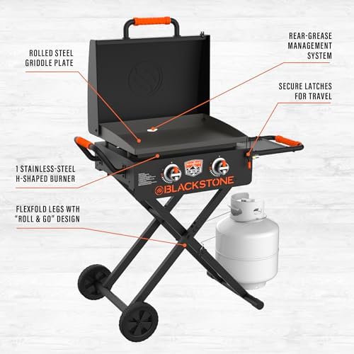BLACKSTONE 22” On The Go Scissor-Leg Griddle with Two Burners -Stainless Steel Gas Griddle with Hood, Wheels, Side Shelf –Heavy Duty Outdoor Stainless Steel Griddle for Backyard, Patio Camping –1935 - Image 5