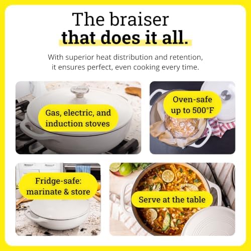 Lodge Essential Enamel Cast Iron Braiser, 3.6 Quart, Oyster White - Image 6