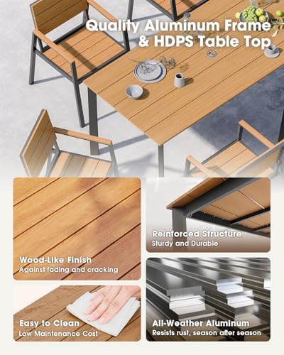 Outdoor Dining Set for 8, Aluminum Patio HDPS Outdooor Table and Chairs Set with Umbrella Hole, All Weather Patio Furniture Set, 10 Peice Patio Dining Table Set (Gray & Teak) - Image 4